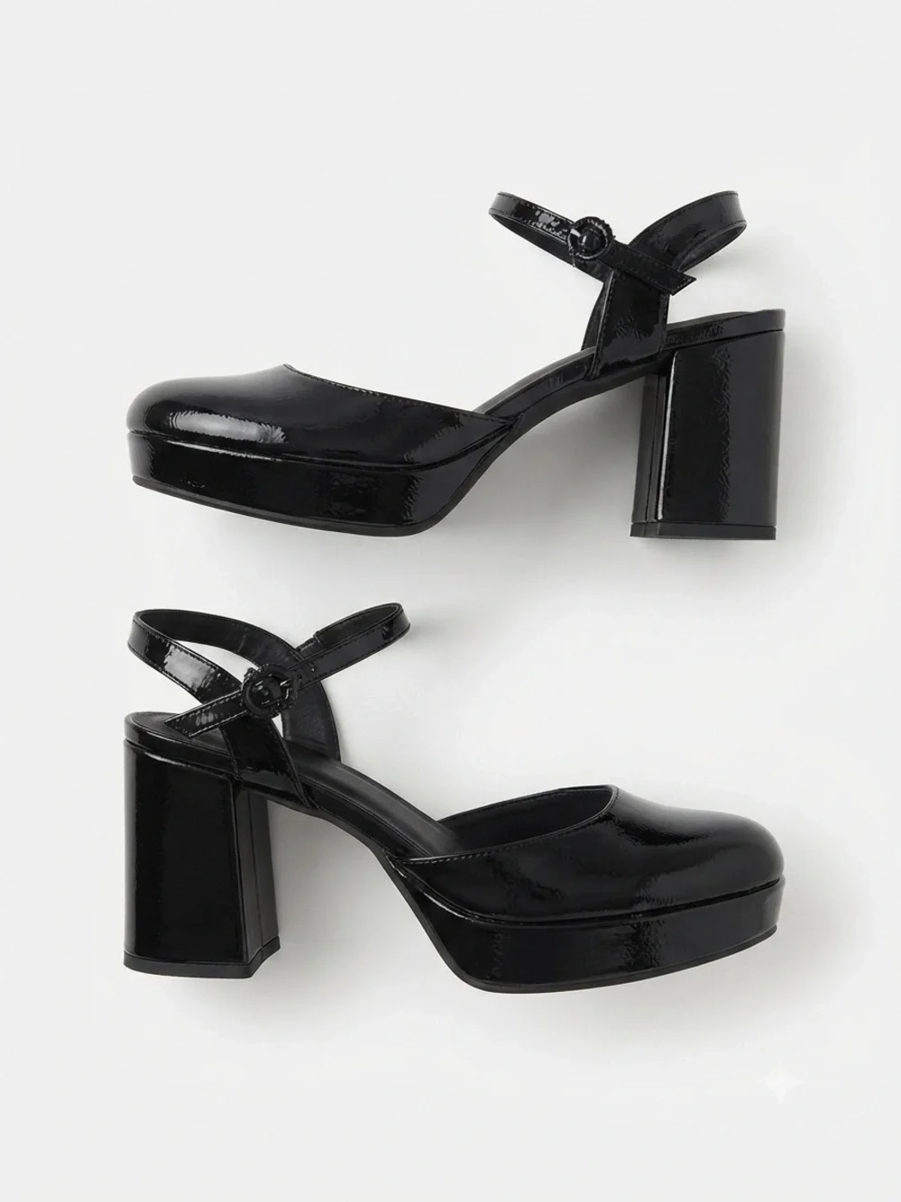 Kenneth Cole Black Patent Platform Mary-Jane Pumps Block Heel Size 10